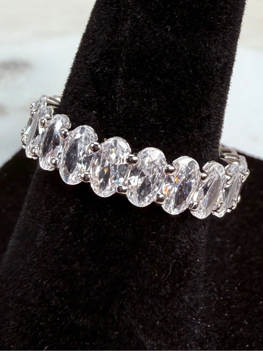 Silvertone Oval Bling Thin Eternity Band sz 6